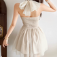 Mini robe de soirée en satin, sans bretelles, sans manches, ligne a, simple, C899