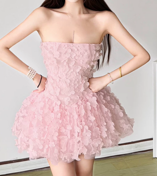 Mini robe de soirée en satin, sans bretelles, sans manches, ligne a, simple, C899