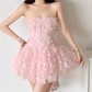 Mini robe de soirée en satin, sans bretelles, sans manches, ligne a, simple, C899