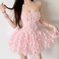 Mini robe de soirée en satin, sans bretelles, sans manches, ligne a, simple, C899