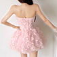 Mini robe de soirée en satin, sans bretelles, sans manches, ligne a, simple, C899