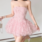Mini robe de soirée en satin, sans bretelles, sans manches, ligne a, simple, C899
