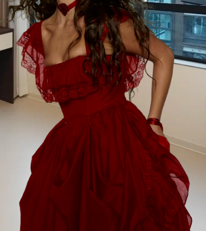 Robe de bal de princesse bustier à volants en satin long, robe de soirée C8117