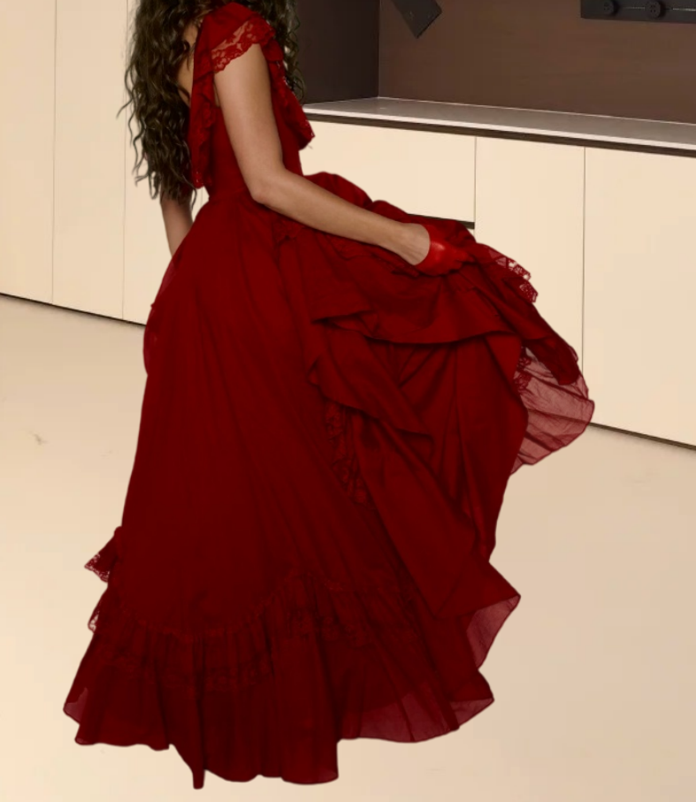 Robe de bal de princesse bustier à volants en satin long, robe de soirée C8117