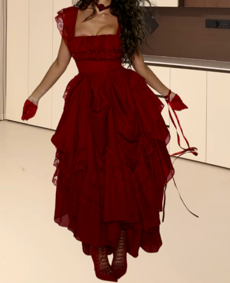 Robe de bal de princesse bustier à volants en satin long, robe de soirée C8117