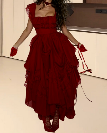 Robe de bal de princesse bustier à volants en satin long, robe de soirée C8117