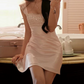 Mini robe de soirée en satin, sans bretelles, sans manches, ligne a, simple, C899
