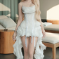 Mini robe de soirée en satin, sans bretelles, sans manches, ligne a, simple, C899