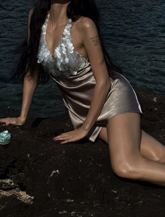 Sexy Halter Neck Homecoming Dress Brown Sequins A-Line Birthday Dress D0294