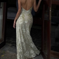 Glam Spaghetti Straps Prom Dress Green Sequins Jacquard A-Line Evening Dress D0296