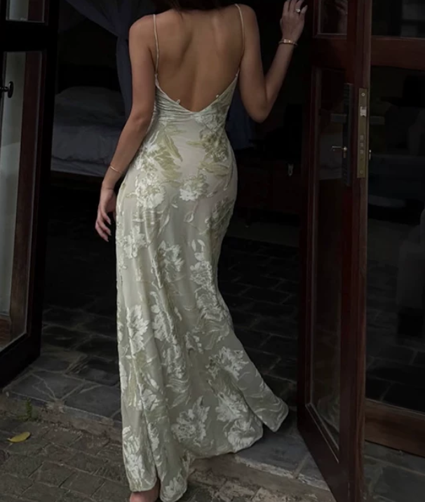 Glam Spaghetti Straps Prom Dress Green Sequins Jacquard A-Line Evening Dress D0296