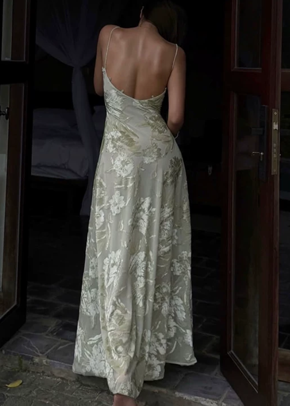 Glam Spaghetti Straps Prom Dress Green Sequins Jacquard A-Line Evening Dress D0296