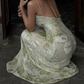 Glam Spaghetti Straps Prom Dress Green Sequins Jacquard A-Line Evening Dress D0296
