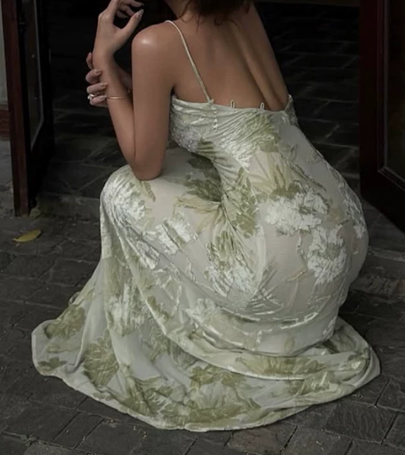 Glam Spaghetti Straps Prom Dress Green Sequins Jacquard A-Line Evening Dress D0296