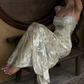 Glam Spaghetti Straps Prom Dress Green Sequins Jacquard A-Line Evening Dress D0296