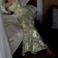 Glam Spaghetti Straps Prom Dress Green Sequins Jacquard A-Line Evening Dress D0296