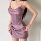 Vintage Spaghetti Straps Homecoming Dress Purple Sequins Sheath Birthday Dress D0299