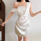 Mini robe de soirée en satin, sans bretelles, sans manches, ligne a, simple, C899