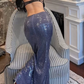 Alluring Spaghetti Straps Prom Dress Black & Blue Sequins Mermaid Evening Dress D0302