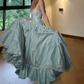 Sweet Strapless Prom Dress Blue & White Stripes A-Line Evening Dress D0305