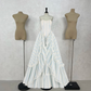 Sweet Strapless Prom Dress Blue & White Stripes A-Line Evening Dress D0305