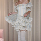 Cute Square Neck Homecoming Dress Stripes Short Sleeve A-Line Birthday Dress D0306