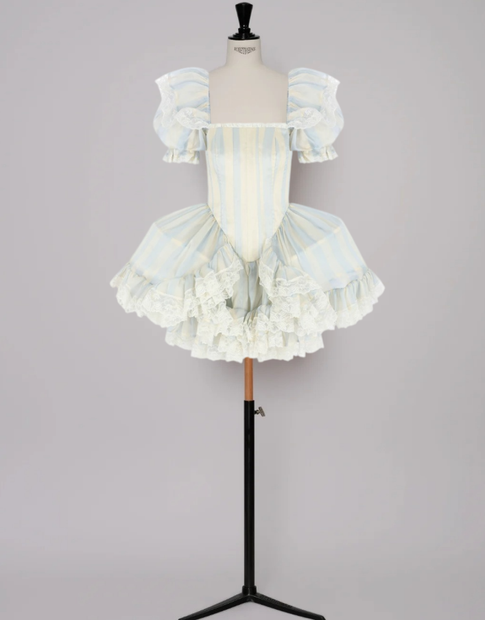 Cute Square Neck Homecoming Dress Stripes Short Sleeve A-Line Birthday Dress D0306