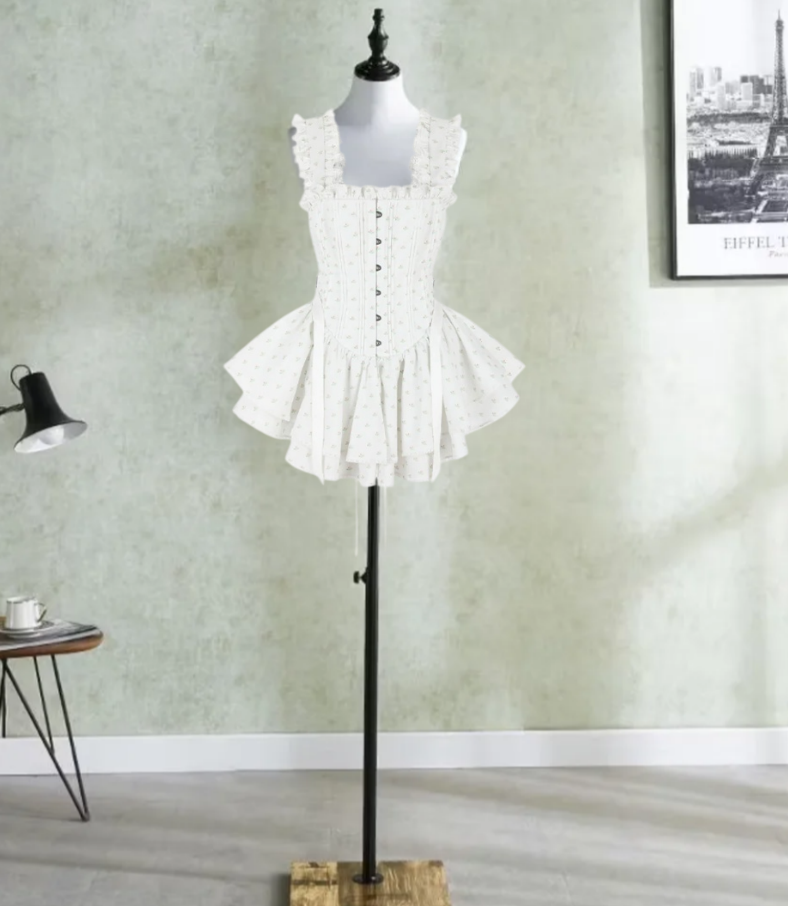 Chic Spaghetti Straps Homecoming Dress White Floral A-Line Birthday Dress D0307