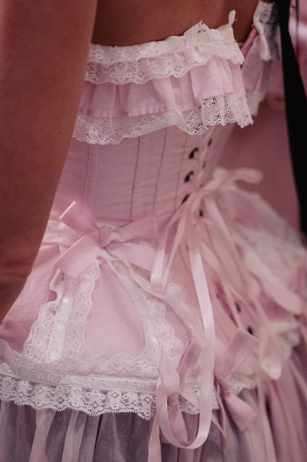 Adorable Off-Shoulder Prom Dress Pink Bows Ruffled A-Line Evening Dress D0308