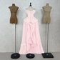 Adorable Off-Shoulder Prom Dress Pink Bows Ruffled A-Line Evening Dress D0308
