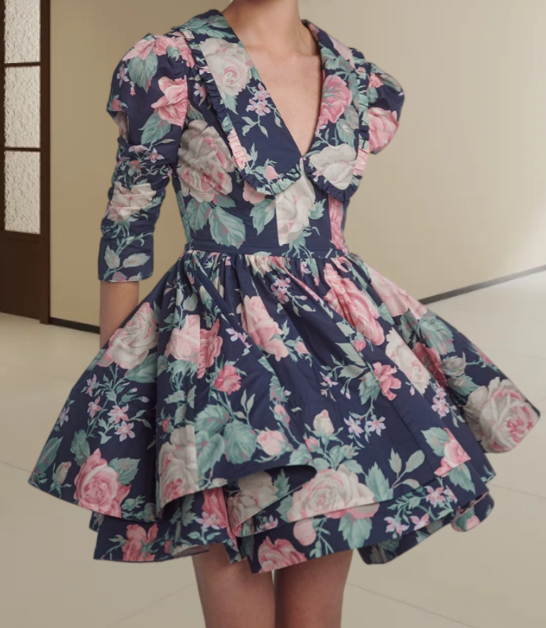 Retro V Neck Homecoming Dress Floral Long Sleeve A-Line Birthday Dress D0310