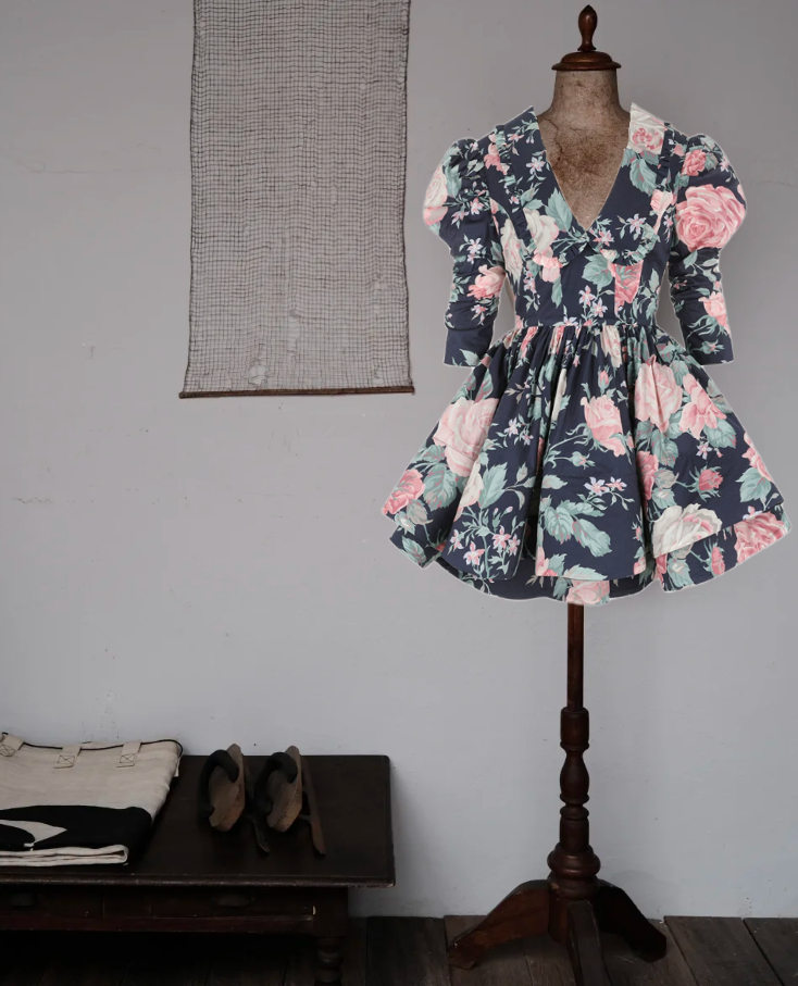 Retro V Neck Homecoming Dress Floral Long Sleeve A-Line Birthday Dress D0310