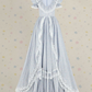 Dreamy U Neck Prom Dress Blue Short Sleeve Ruffled A-Line Evening Dress D0311