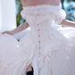 Romantic Off-Shoulder Prom Dress White Bows Ruffled A-Line Evening Dress D0315