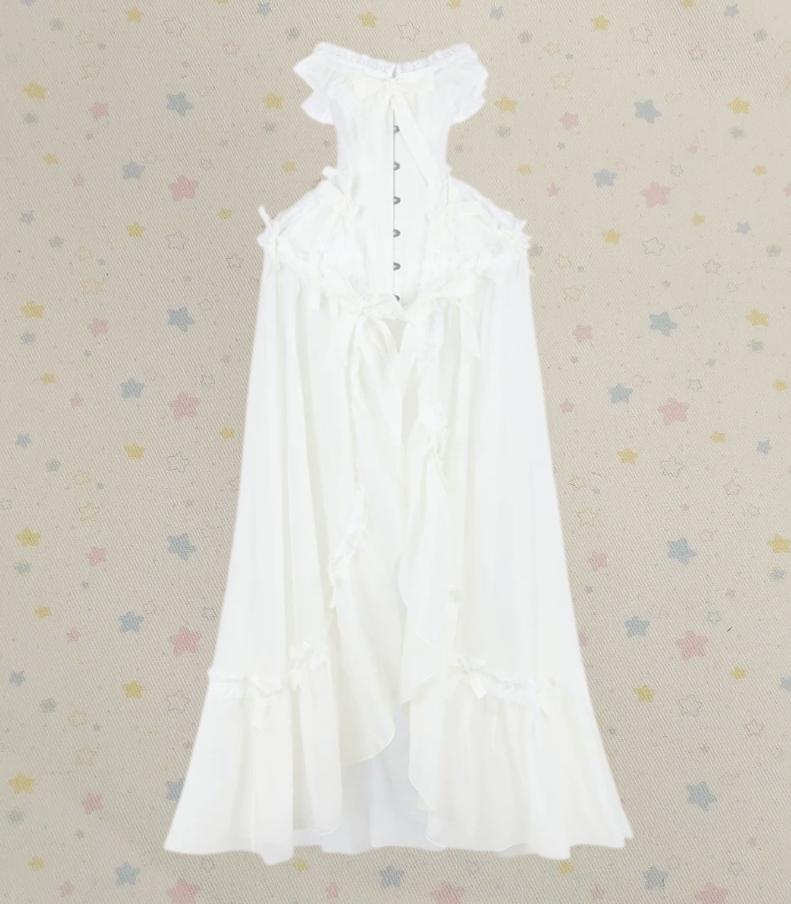 Romantic Off-Shoulder Prom Dress White Bows Ruffled A-Line Evening Dress D0315