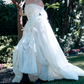 Romantic Off-Shoulder Prom Dress White Bows Ruffled A-Line Evening Dress D0315