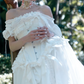 Romantic Off-Shoulder Prom Dress White Bows Ruffled A-Line Evening Dress D0315