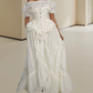 Romantic Off-Shoulder Prom Dress White Bows Ruffled A-Line Evening Dress D0315