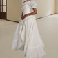 Romantic Off-Shoulder Prom Dress White Bows Ruffled A-Line Evening Dress D0315