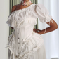 Romantic Off-Shoulder Prom Dress White Bows Ruffled A-Line Evening Dress D0315