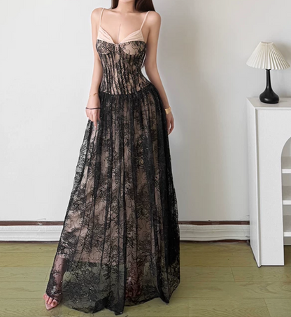 Charming Spaghetti Straps Prom Dress Lace Sequins A-Line Evening Dress D0316