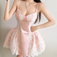 Glam Spaghetti Straps Homecoming Dress Pink Lace A-Line Birthday Dress D0318