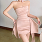 Mini robe de soirée en satin, sans bretelles, sans manches, ligne a, simple, C899