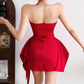 Mini robe de soirée en satin, sans bretelles, sans manches, ligne a, simple, C899