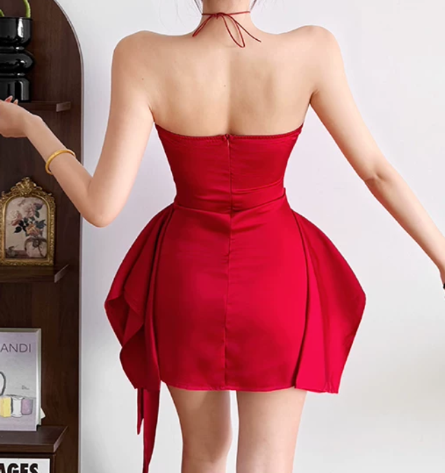 Mini robe de soirée en satin, sans bretelles, sans manches, ligne a, simple, C899