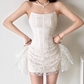 Mini robe de soirée en satin, sans bretelles, sans manches, ligne a, simple, C899