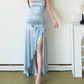 Robe de bal de princesse bustier à volants en satin long, robe de soirée C8117