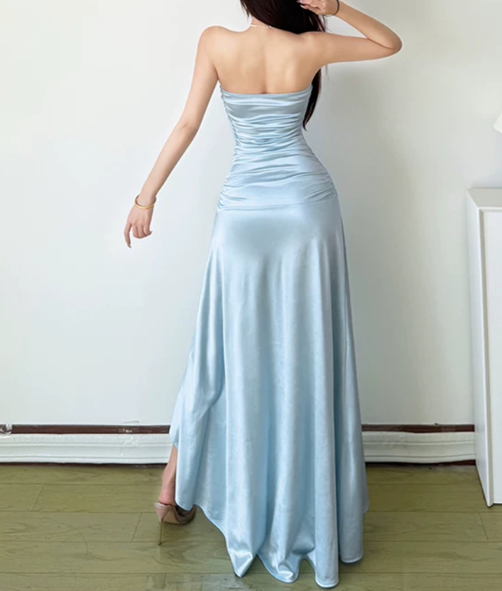 Robe de bal de princesse bustier à volants en satin long, robe de soirée C8117