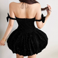 Mini robe de soirée en satin, sans bretelles, sans manches, ligne a, simple, C899