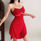 Mini robe de soirée en satin, sans bretelles, sans manches, ligne a, simple, C899